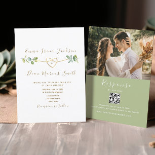 Modern Eucalyptus Wedding Invitation with QR code