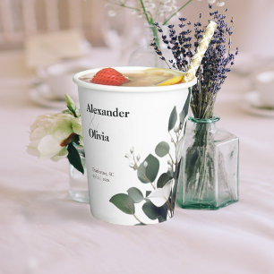 Modern Eucalyptus Wedding Paper Cups