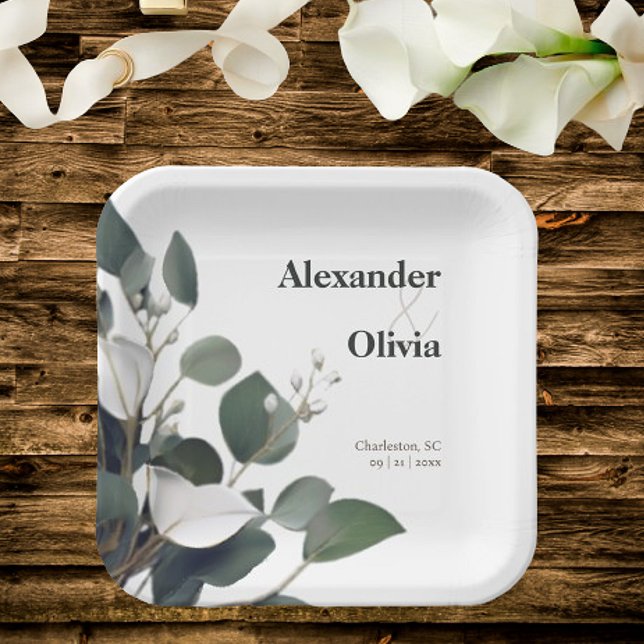 Modern Eucalyptus Wedding Paper Plate (Modern Eucalyptus Wedding Paper Plates)