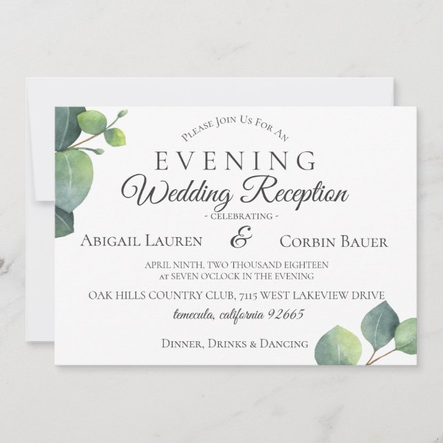 Modern Eucalyptus Wedding Reception Invitation (Front)