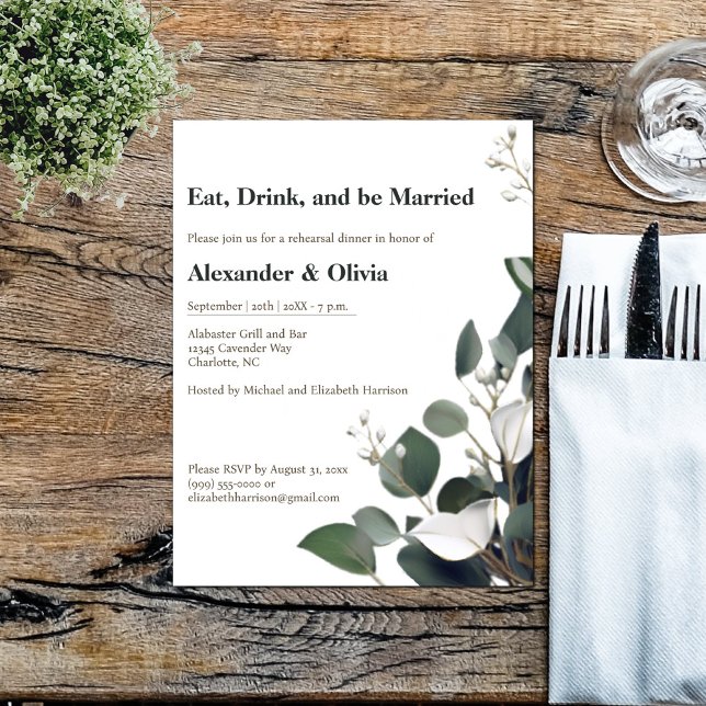 Modern Eucalyptus Wedding Rehearsal Dinner Invitation (Modern Eucalyptus Wedding Rehearsal Dinner Invitation)
