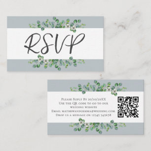 ~Modern Eucalyptus Wedding RSVP With QR Code Enclosure Card