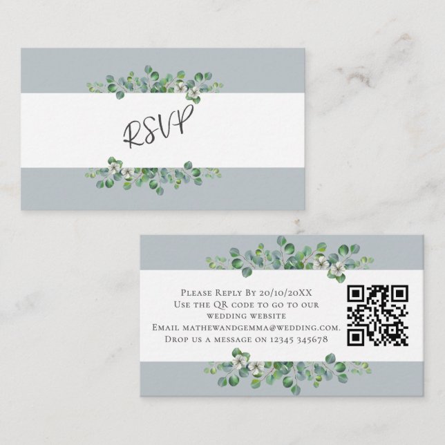 *~Modern Eucalyptus Wedding RSVP With QR Code Enclosure Card (Front/Back)