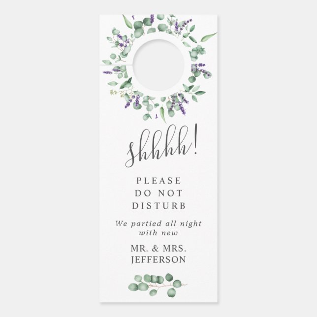 Modern Eucalyptus Wedding Welcome Do Not Disturb Door Hanger (Front)