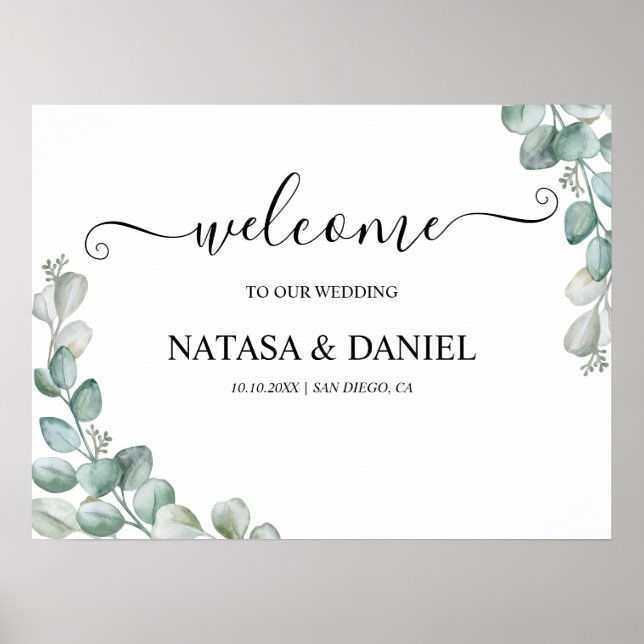 Modern Eucalyptus wedding  Welcome Sign (Front)