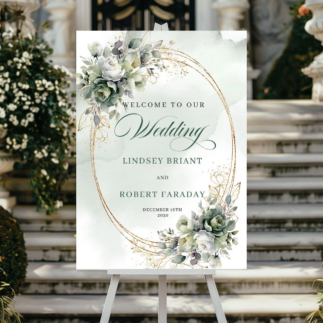 Modern Eucalyptus Wedding Welcome Sign Gold (Modern Eucalyptus Wedding Welcome Sign Gold)