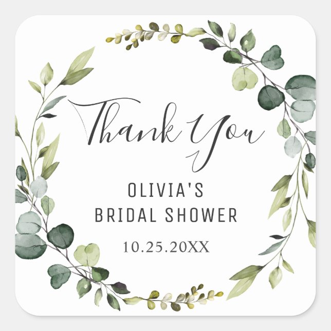 Modern Eucalyptus Wreath Bridal Shower Boho Square Sticker (Front)