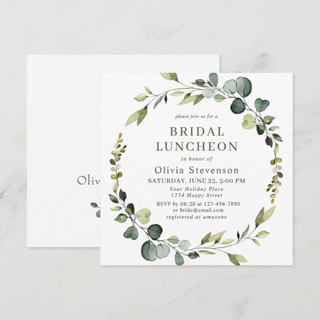 Modern Eucalyptus Wreath Frame BRIDAL LUNCHEON Invitation (Front/Back)