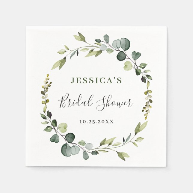 Modern Eucalyptus Wreath Frame Bridal Shower Boho Napkin (Front)