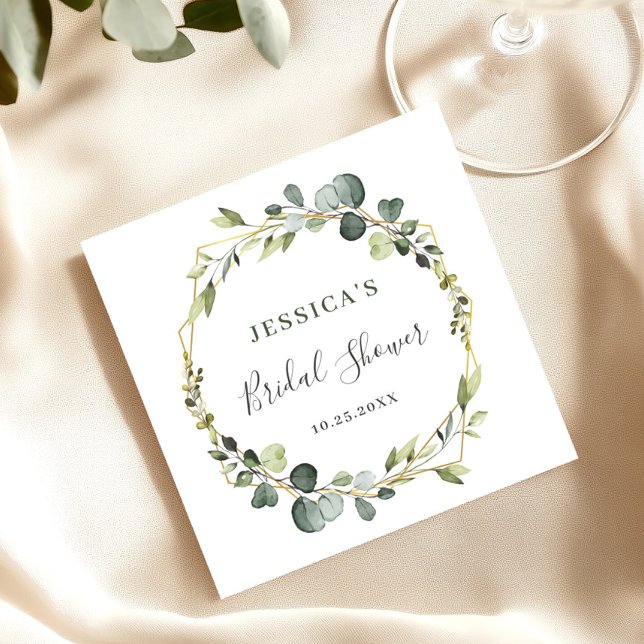 Modern Eucalyptus Wreath Frame Bridal Shower Napkin (Creator Uploaded)