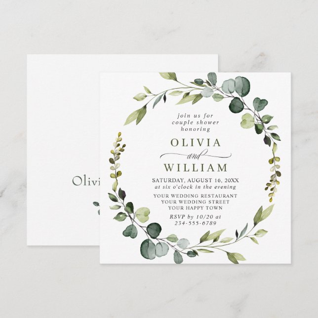 Modern Eucalyptus Wreath Frame COUPLE SHOWER Invitation (Front/Back)