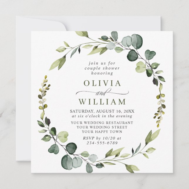 Modern Eucalyptus Wreath Frame COUPLE SHOWER Invitation (Front)