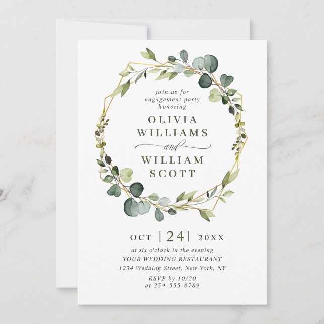 Modern Eucalyptus Wreath Frame ENGAGEMENT PARTY Invitation (Front)