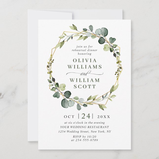Modern Eucalyptus Wreath Frame REHEARSAL DINNER Invitation (Front)