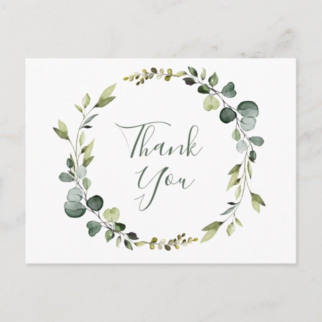 Modern Eucalyptus Wreath Frame Thank You Boho Postcard (Front)