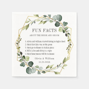 Modern Eucalyptus Wreath Fun Facts Wedding Napkin