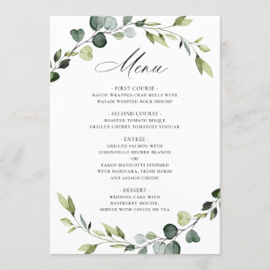 Modern Eucalyptus Wreath Watercolor Wedding Boho Menu