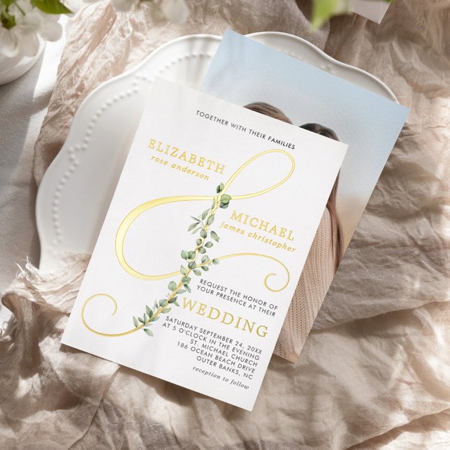 Modern Eucalytpus Ampersand Photo Wedding Gold (Creator Uploaded)