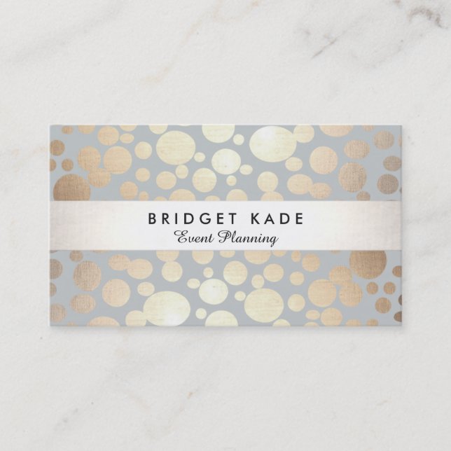 Modern Event Planner Gold & Silver Spotted Pattern Business Card (Front)