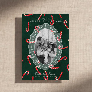 Modern Evergreen Candy Cane Family Photo Christmas Holiday Card
