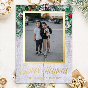 Modern Evergreen Christmas Two Photo Vertical