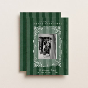 Modern Evergreen Striped Family Photo Christmas Holiday Card