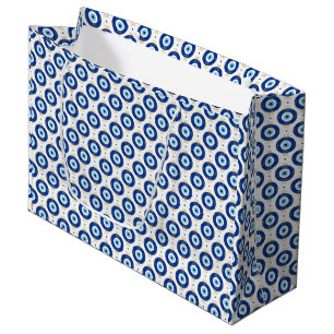 Modern Evil Eye Pattern Blue & Gold Protection Large Gift Bag