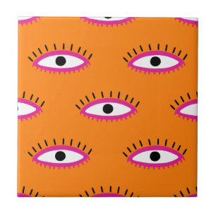 Modern Evil Eye Pattern Burnt Orange Boho Tile