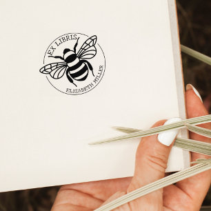 Modern Ex Libris Bee, Book  Rubber Stamp