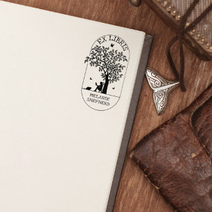 Modern Ex Libris Tree, Book  Rubber Stamp