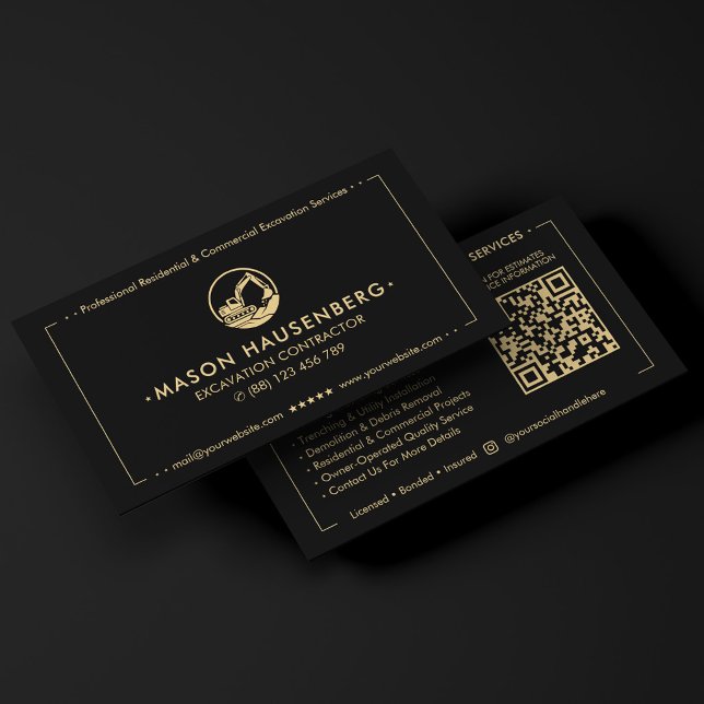 Modern Excavation Contractor Heavy Operator Black  Business Card (Modern Excavation Contractor Heavy Operator Black Business Card
)