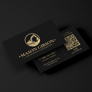Modern Excavation Operator Contractor Logo Black Business Card