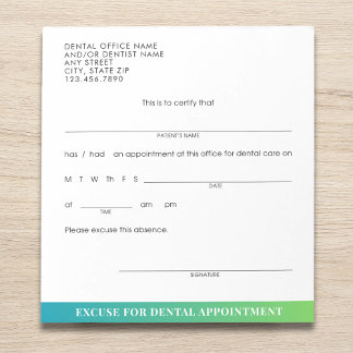 Modern Excuse Slip Dental Appointment Custom Notepad