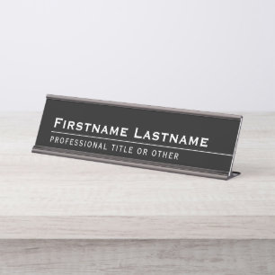 Modern Executive Name and Title Desk Black White Plate