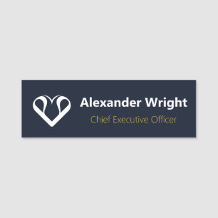 Modern Executive Navy Gold Magnetic Employee Name  Tag