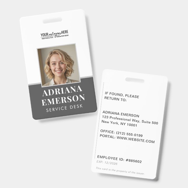 Modern Executive Slate Grey Silver Corporate ID Badge (Front & Back)
