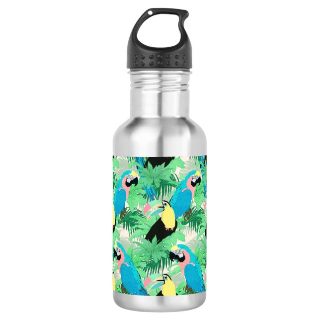Modern Exotic Birds & Foliage Tropical Design 532 Ml Water Bottle (Front)