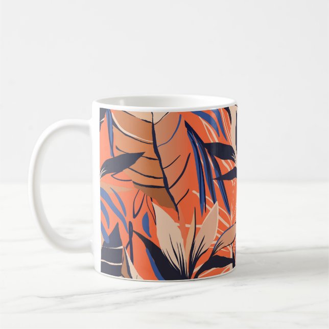 Modern exotic jungle plants illustration pattern.  coffee mug (Left)