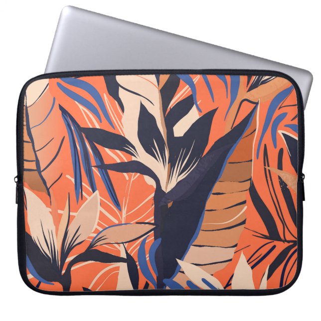 Modern exotic jungle plants illustration pattern.  laptop sleeve (Front)