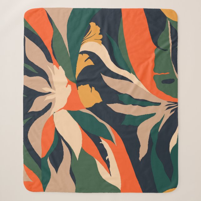 Modern exotic jungle plants illustration pattern.  sherpa blanket (Front)