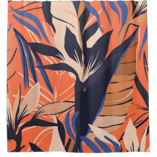 Modern exotic jungle plants illustration pattern.  shower curtain