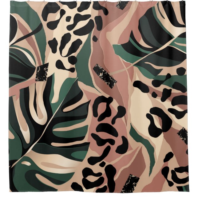 Modern exotic pattern with leopard skin. Creative  Shower Curtain (Front)