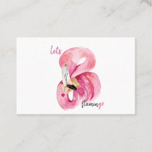 Modern Exotic Pink Let's Flamingo Watercolor Business Card