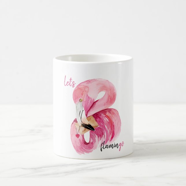 Modern Exotic Pink Let's Flamingo Watercolor  Coffee Mug (Center)