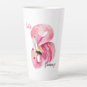 Modern Exotic Pink Let's Flamingo Watercolor Latte Mug