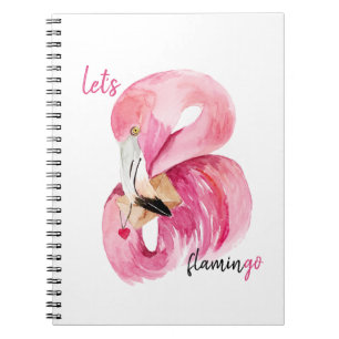 Modern Exotic Pink Let's Flamingo Watercolor Notebook