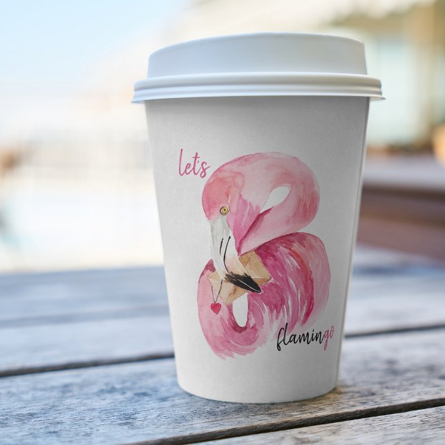 Modern Exotic Pink Let's Flamingo Watercolor  Paper Cups (Creator Uploaded)