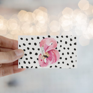 Modern Exotic Pink Watercolor Flamingo & Dots Business Card
