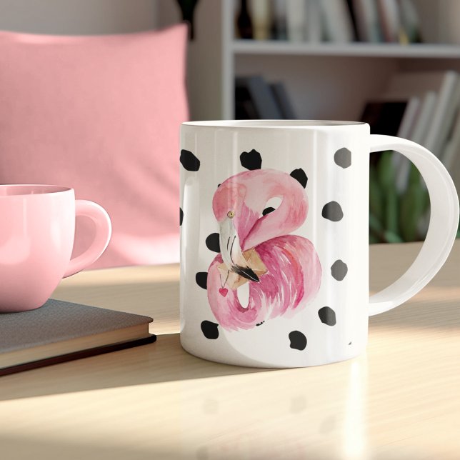 Modern Exotic Pink Watercolor Flamingo & Dots Coffee Mug (Creator Uploaded)