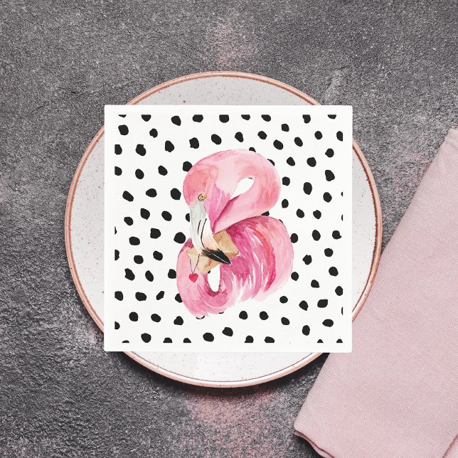 Modern Exotic Pink Watercolor Flamingo & Dots Napkin (Creator Uploaded)